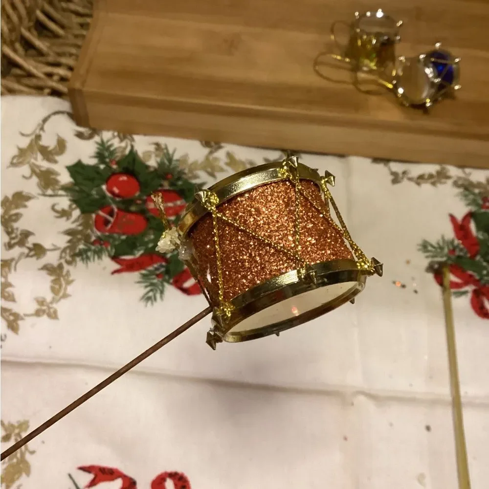 Christmas Glittery Drum Stick Pin & Ornaments Set 12 Pieces
